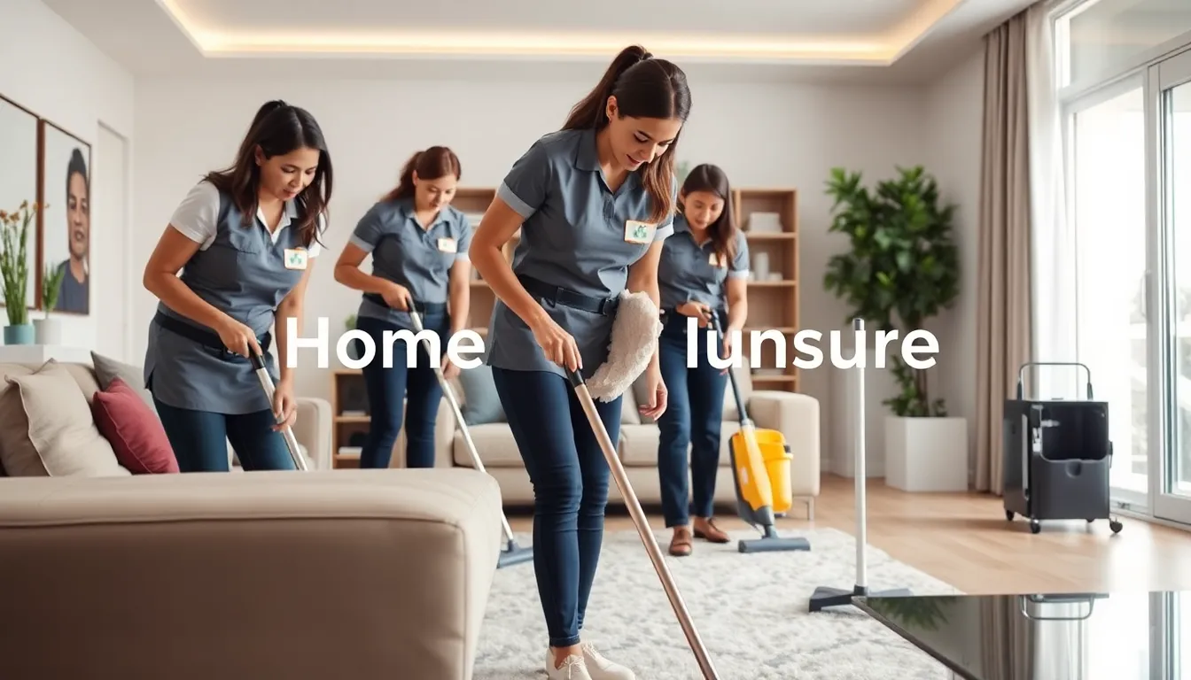 diverse cleaning team working in a bright, modern home.